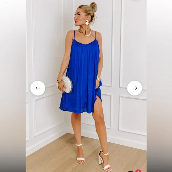 Blue Satin Knee Length Dress - Picture 5 of 8